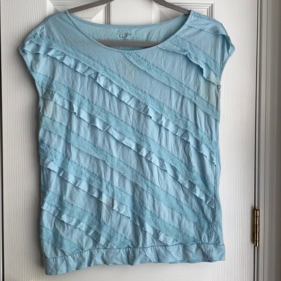 Large Ann Taylor LOFT Baby Blue Ruffle Shirt - Picture 1 of 9